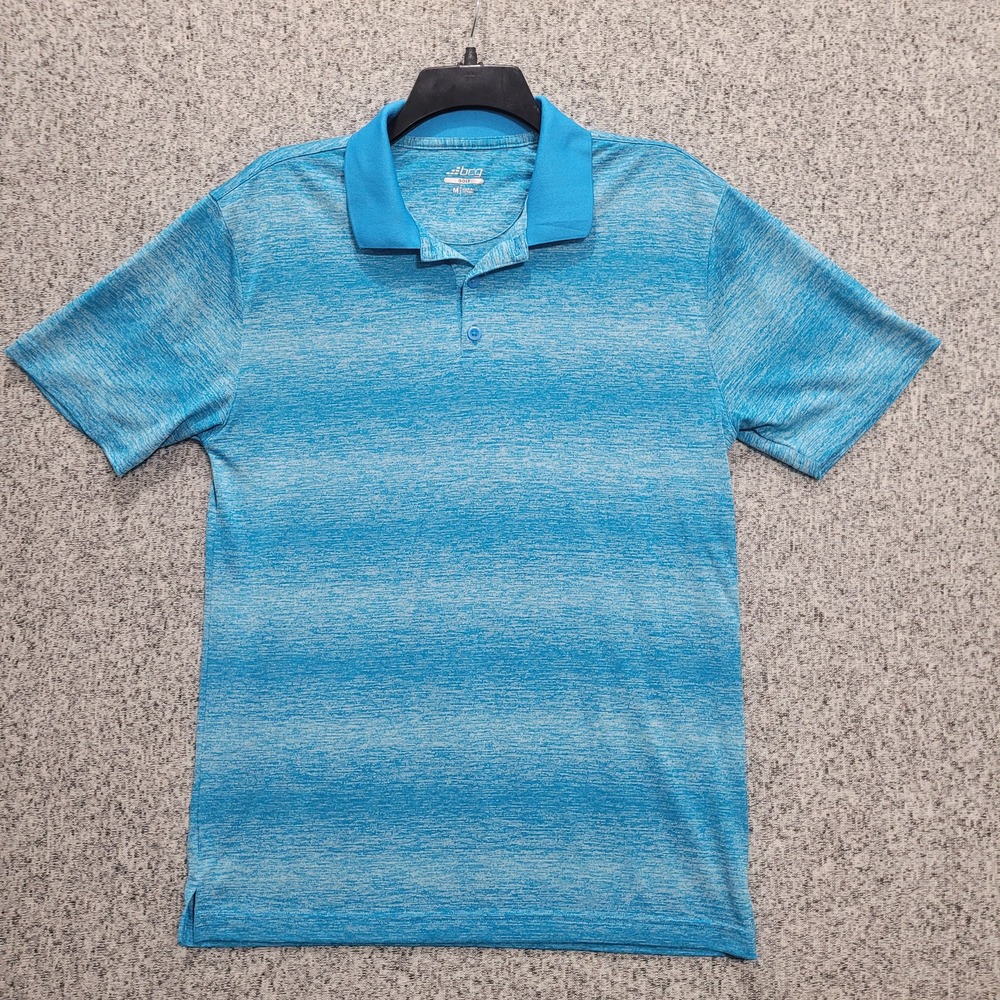 BCG Golf Mens Space Dye Performance Polo Shirt Blue Short Sleeve Size M